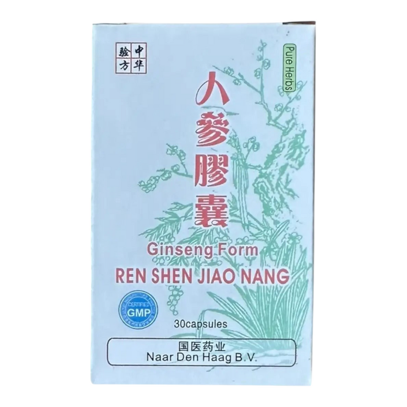 Mijn winkel Panax Ginseng capsules box with traditional Chinese herbal design for natural energy and vitality