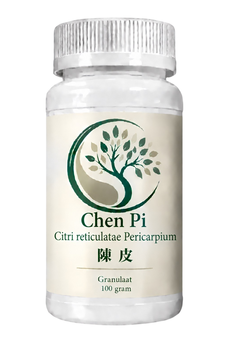 Mijn winkel Chen Pi Citri reticulatae Pericarpium 100g herbal supplement granules in a white plastic bottle