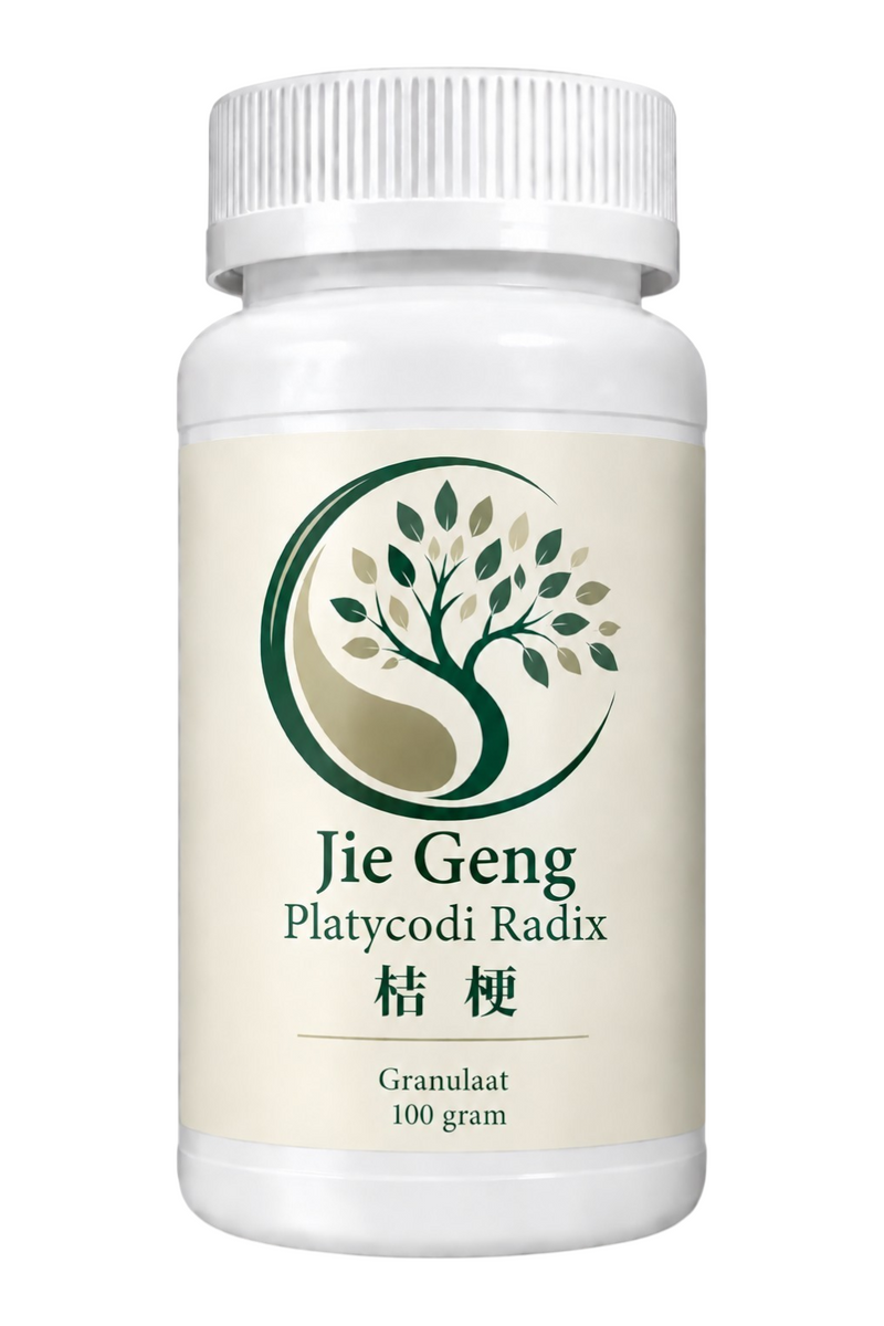 Mijn winkel Jie Geng Platycodi Radix herbal supplement in a 100 gram white plastic bottle with tree logo