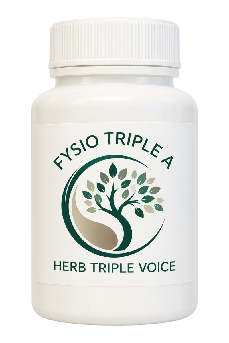 Mijn winkel Triple Voice herbal supplement bottle for throat support and respiratory health in white packaging