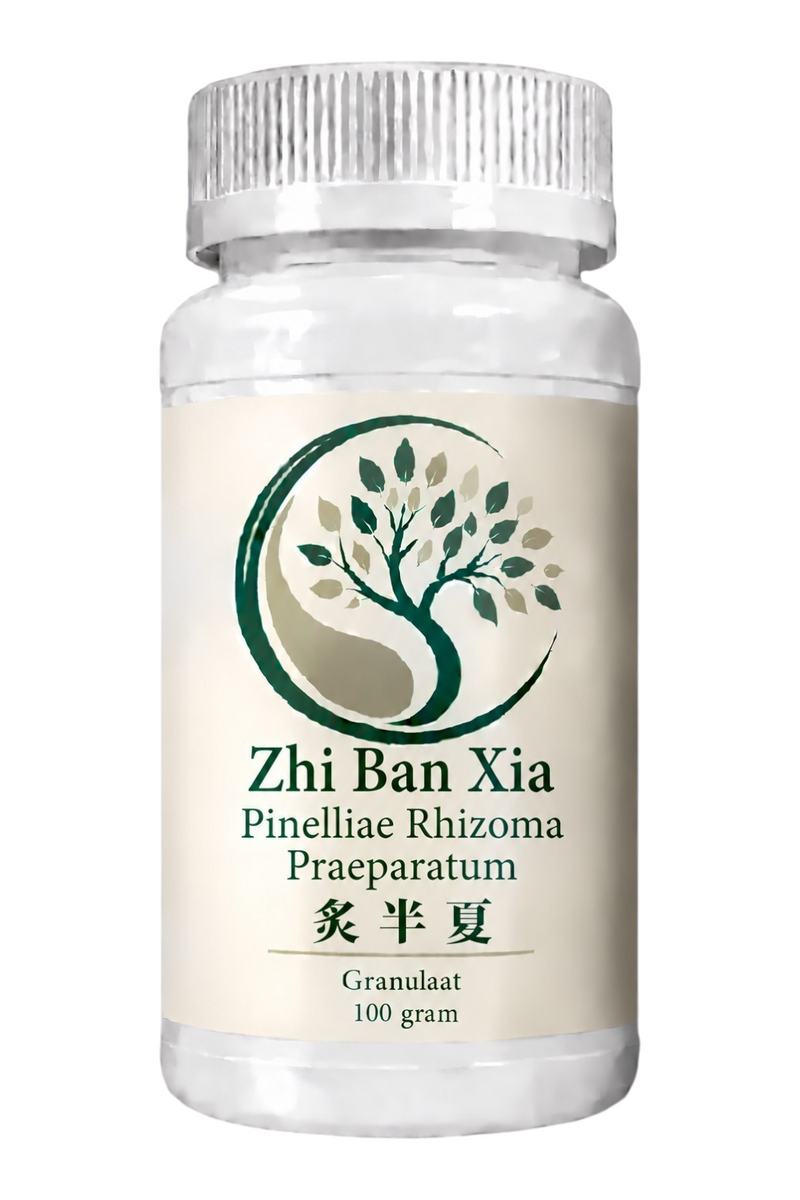 Mijn winkel Zhi Ban Xia Pinelliae Rhizoma Praeparatum 100g herbal granules in a white plastic bottle