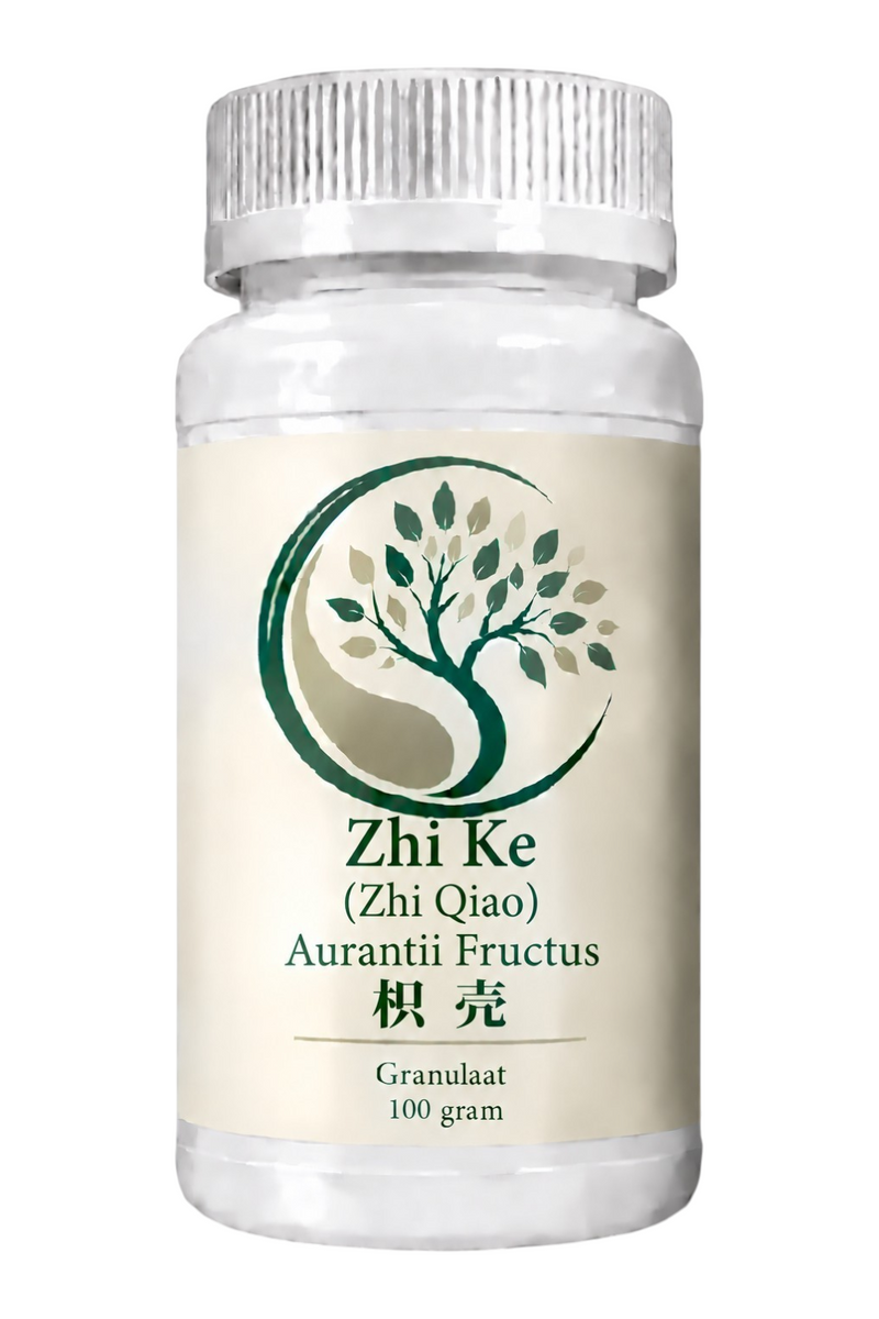 Mijn winkel Zhi Ke Aurantii Fructus 100g herbal supplement granules in a white plastic bottle